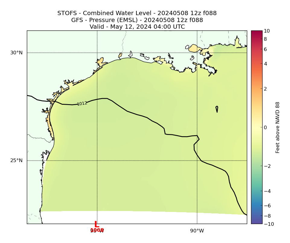 STOFS 88 Hour Total Water Level image (ft)