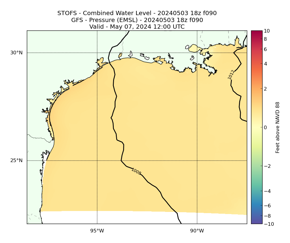 STOFS 90 Hour Total Water Level image (ft)