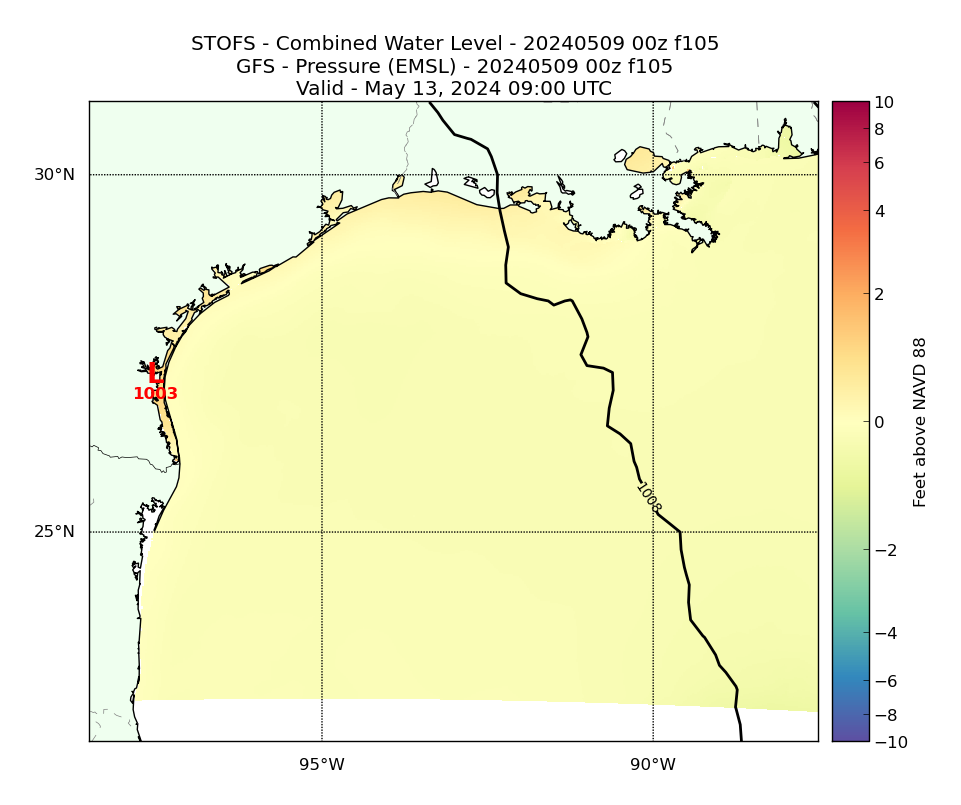 STOFS 105 Hour Total Water Level image (ft)