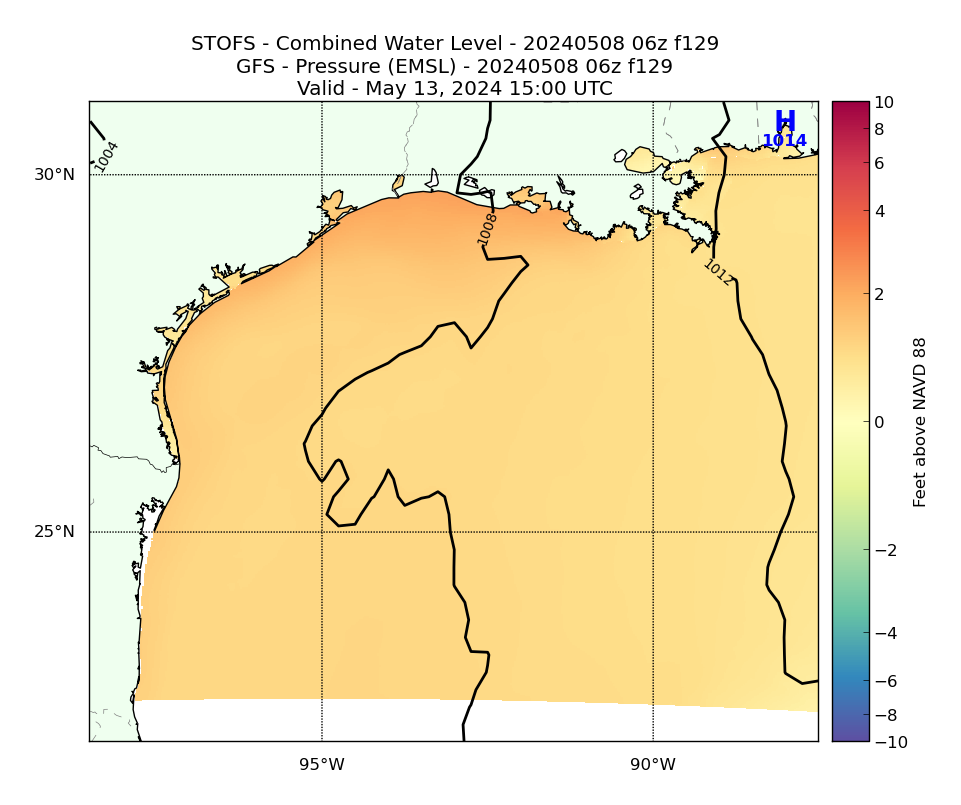 STOFS 129 Hour Total Water Level image (ft)