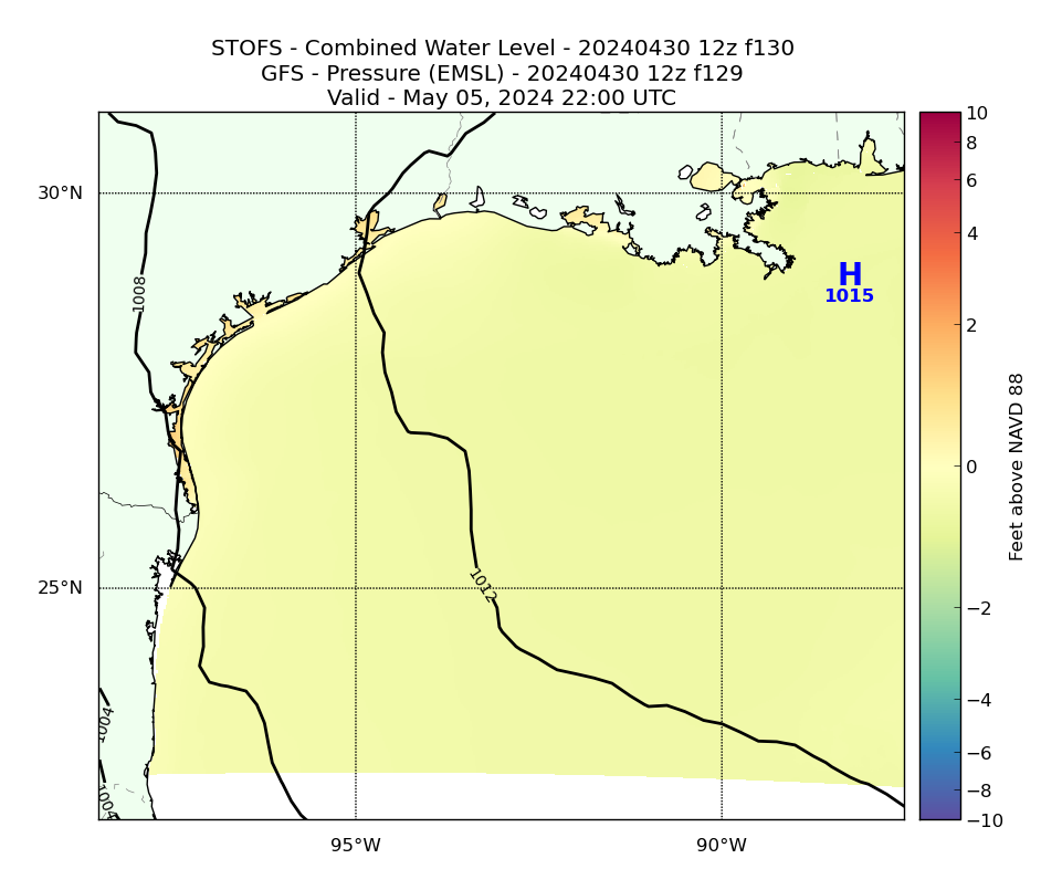 STOFS 130 Hour Total Water Level image (ft)