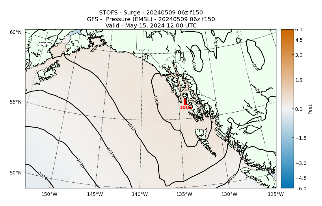 STOFS 150 Hour Storm Surge image (ft)