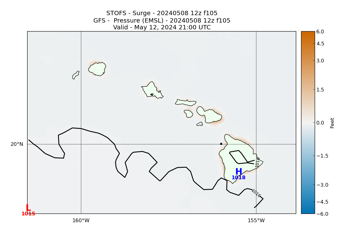 STOFS 105 Hour Storm Surge image (ft)
