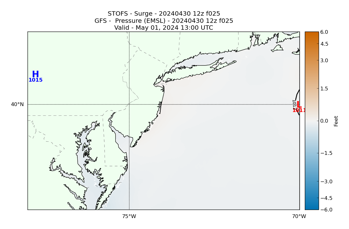 STOFS 25 Hour Storm Surge image (ft)