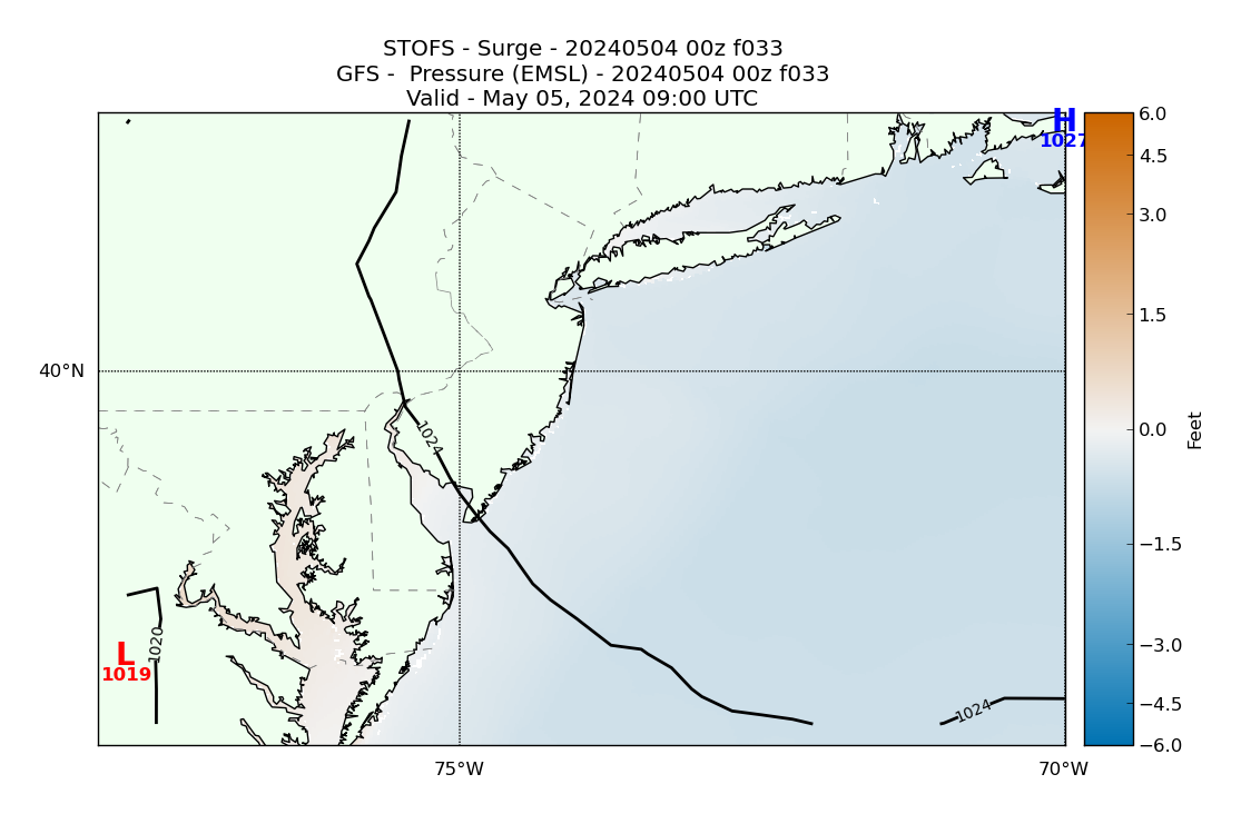 STOFS 33 Hour Storm Surge image (ft)