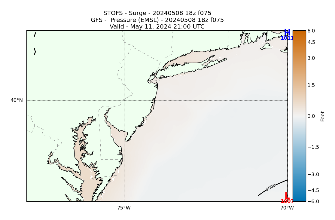 STOFS 75 Hour Storm Surge image (ft)