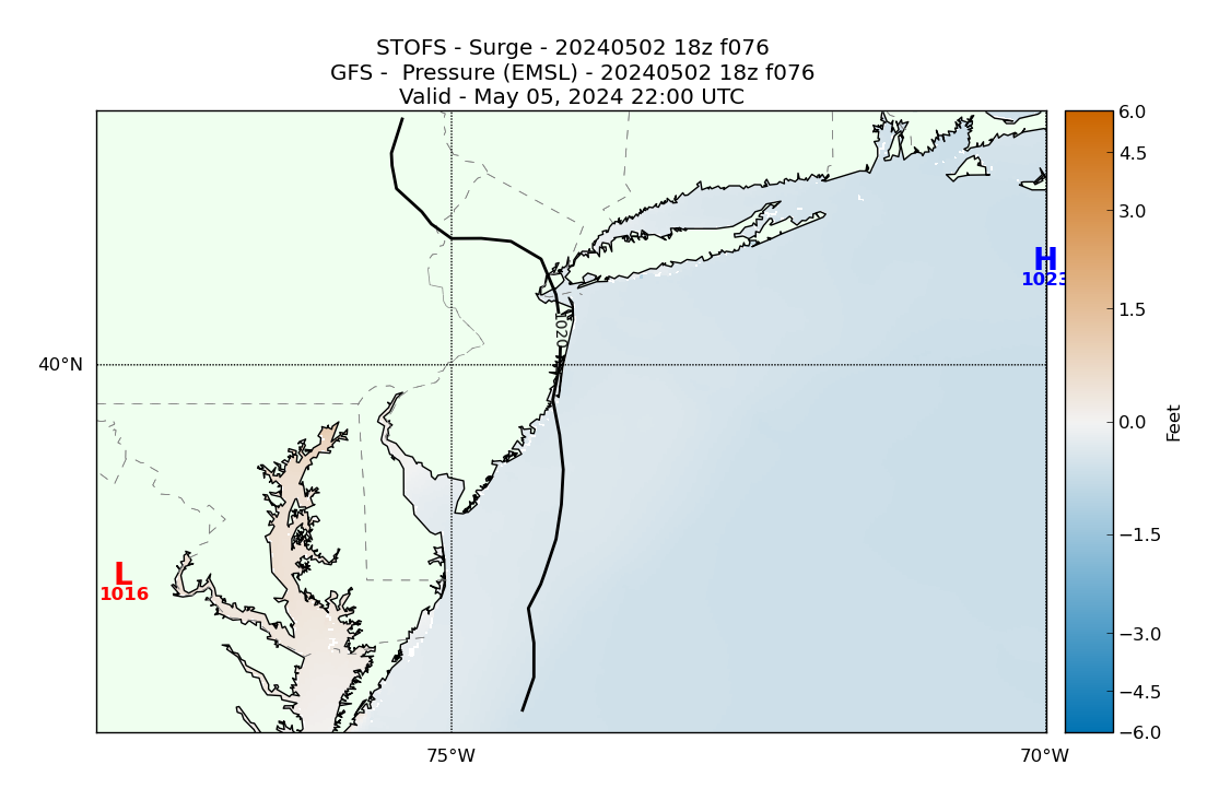 STOFS 76 Hour Storm Surge image (ft)
