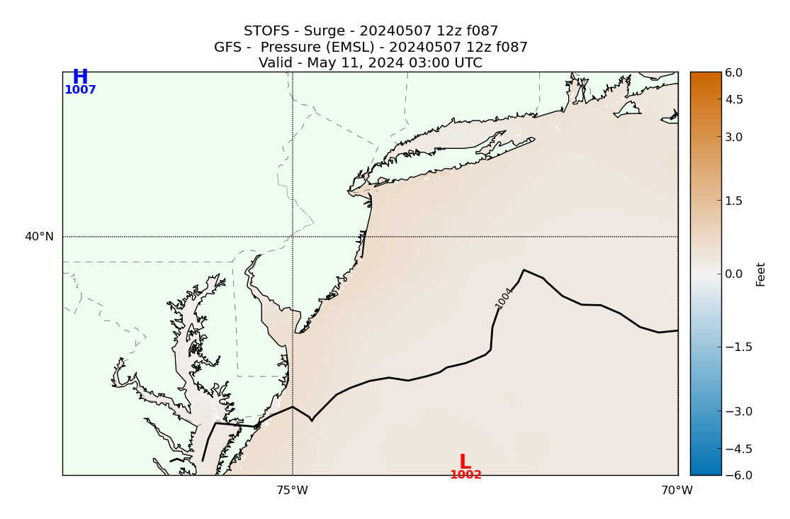 STOFS 87 Hour Storm Surge image (ft)