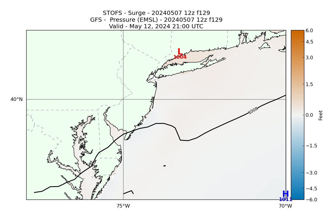 STOFS 129 Hour Storm Surge image (ft)