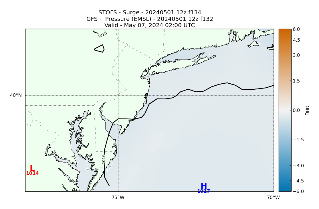 STOFS 134 Hour Storm Surge image (ft)
