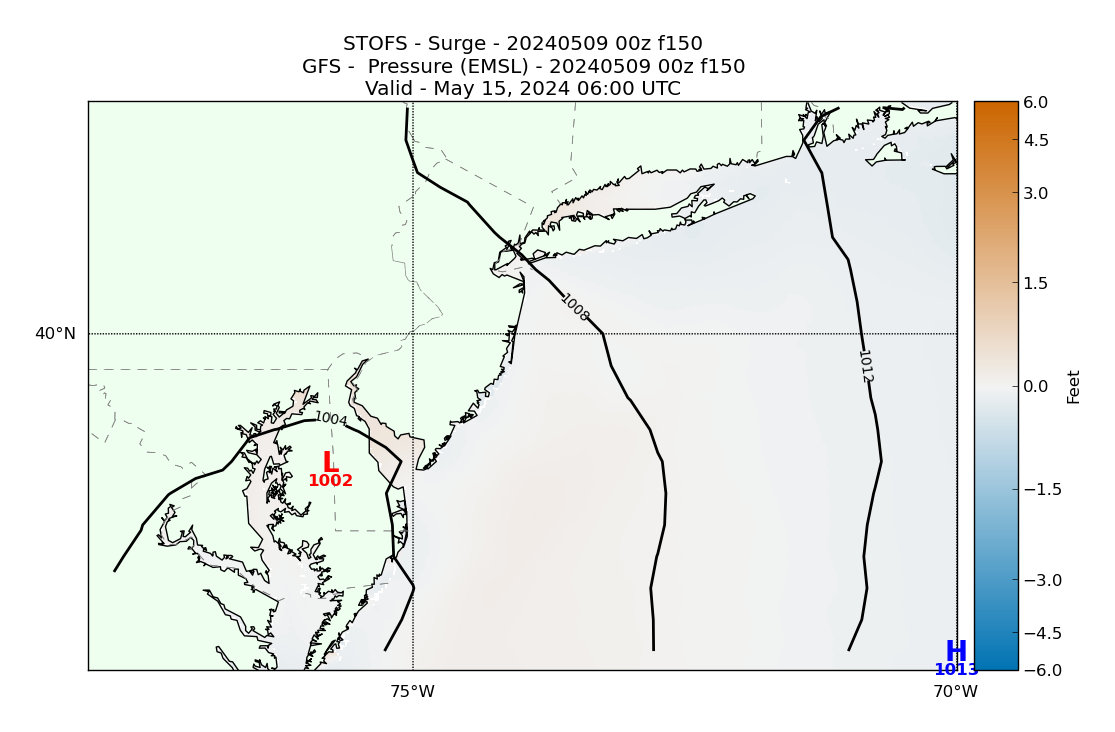 STOFS 150 Hour Storm Surge image (ft)
