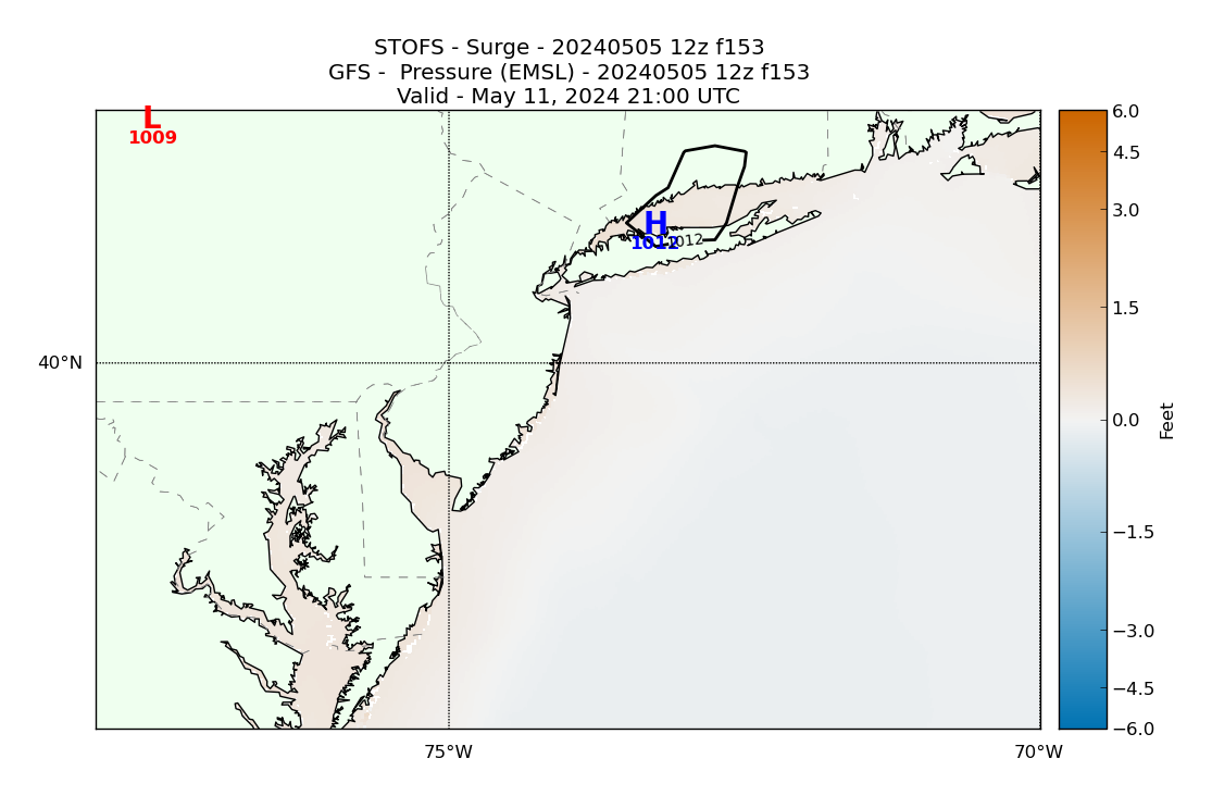 STOFS 153 Hour Storm Surge image (ft)