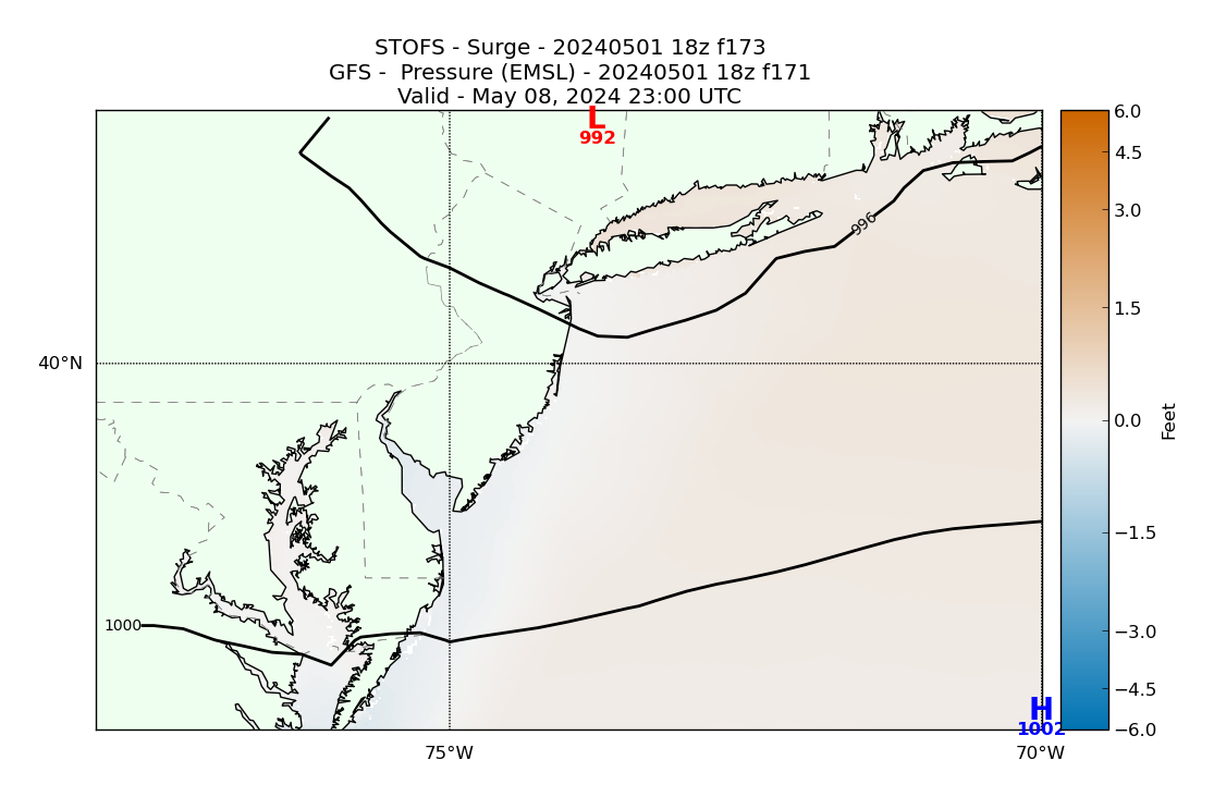 STOFS 173 Hour Storm Surge image (ft)