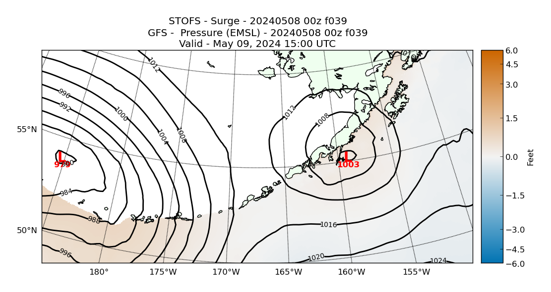 STOFS 39 Hour Storm Surge image (ft)