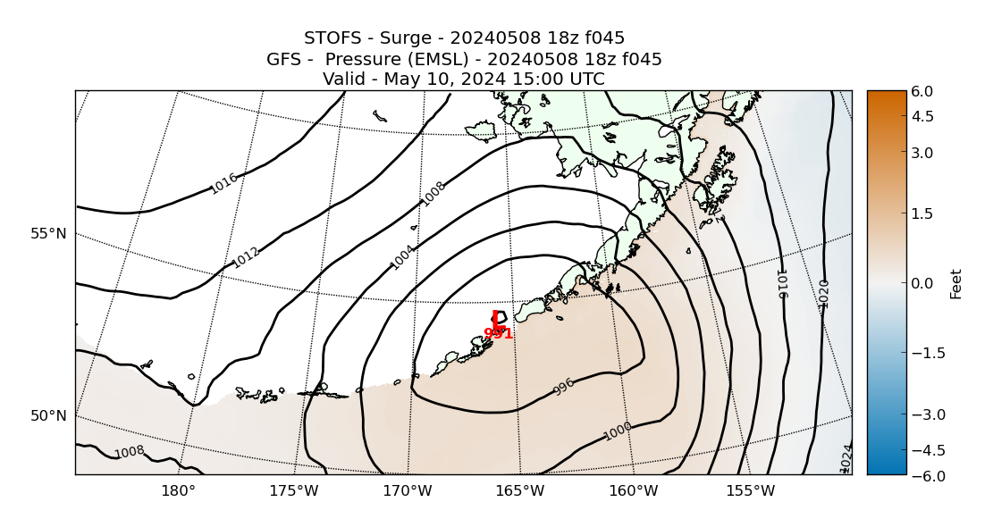 STOFS 45 Hour Storm Surge image (ft)