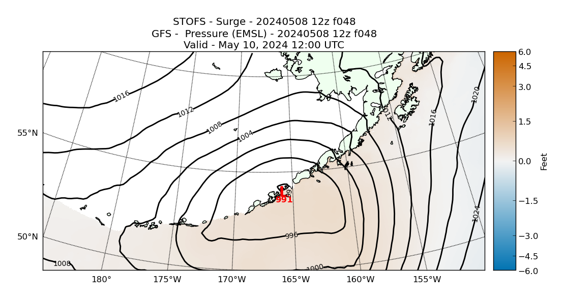 STOFS 48 Hour Storm Surge image (ft)
