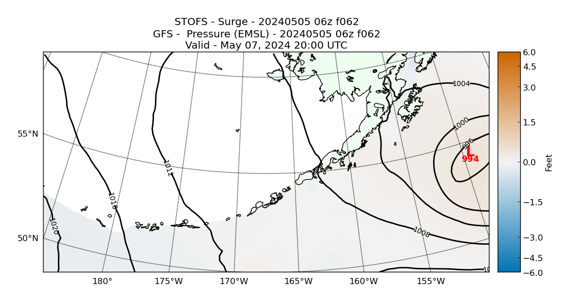 STOFS 62 Hour Storm Surge image (ft)