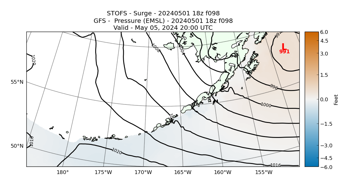 STOFS 98 Hour Storm Surge image (ft)