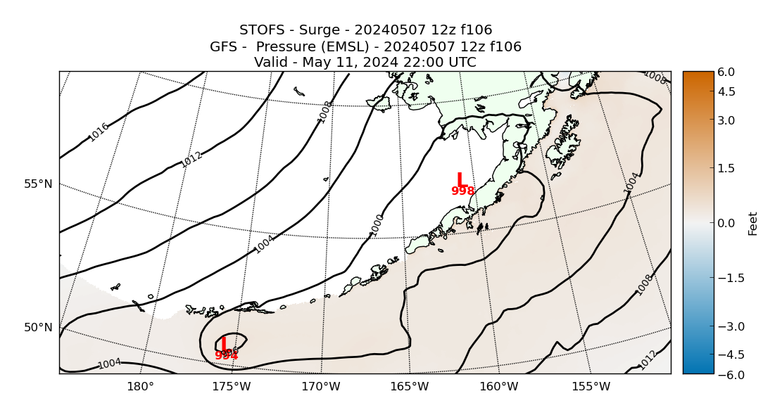 STOFS 106 Hour Storm Surge image (ft)