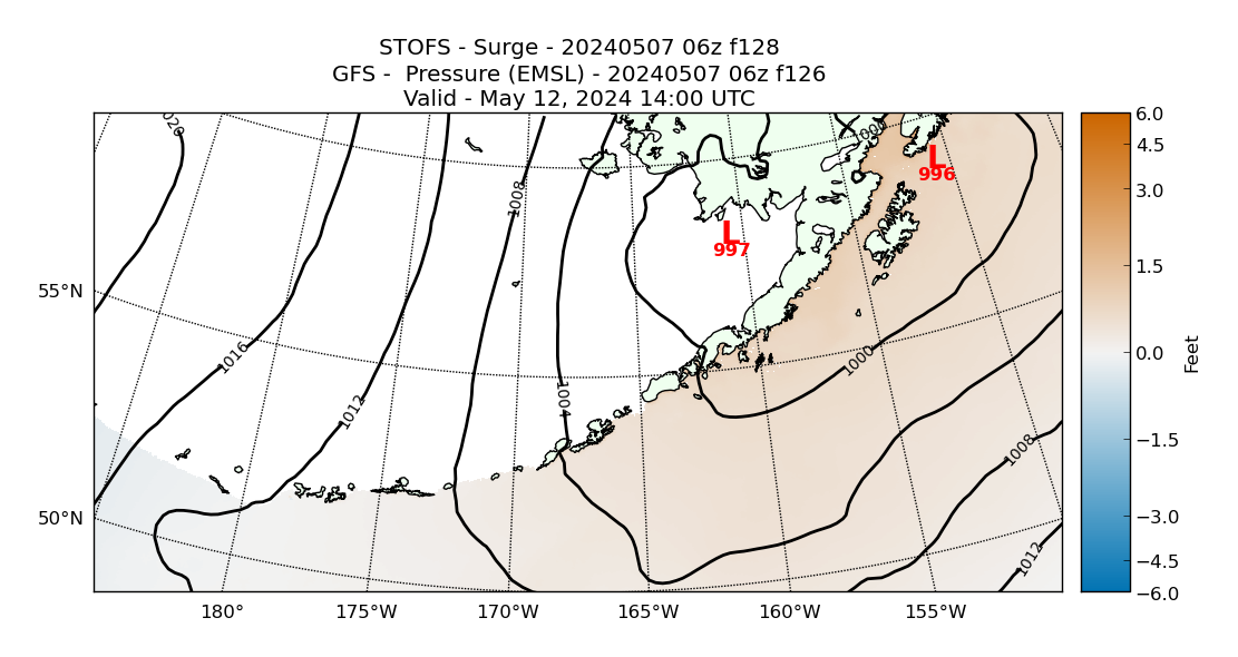 STOFS 128 Hour Storm Surge image (ft)