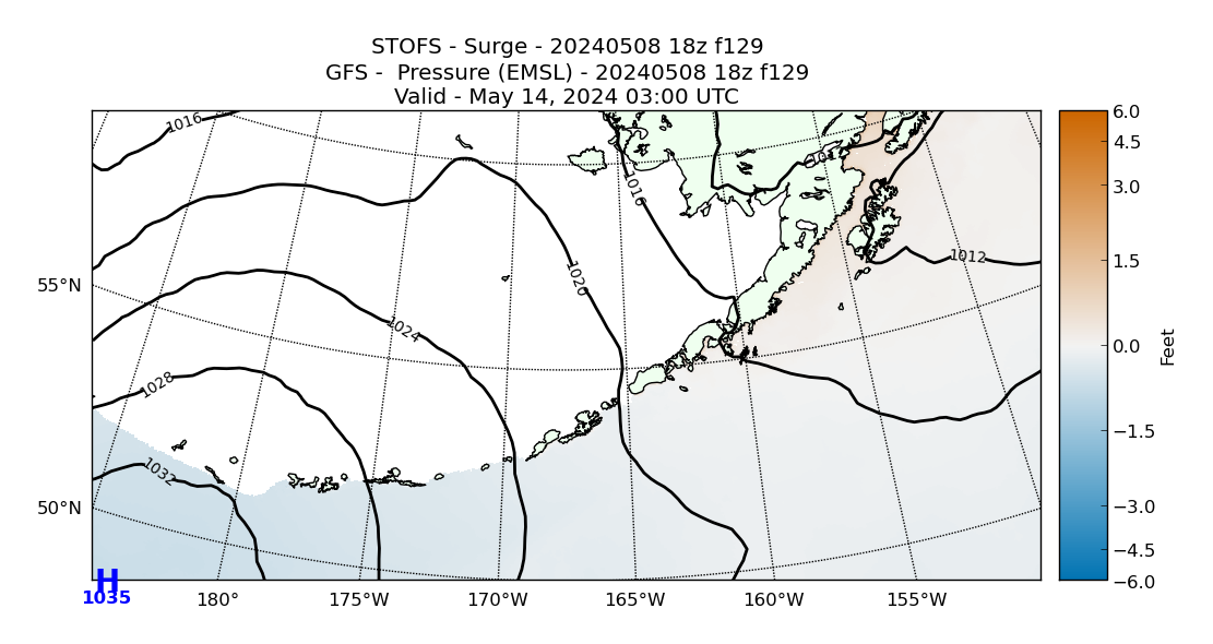 STOFS 129 Hour Storm Surge image (ft)