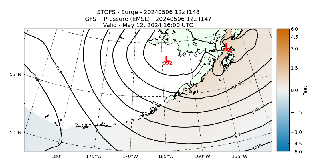 STOFS 148 Hour Storm Surge image (ft)
