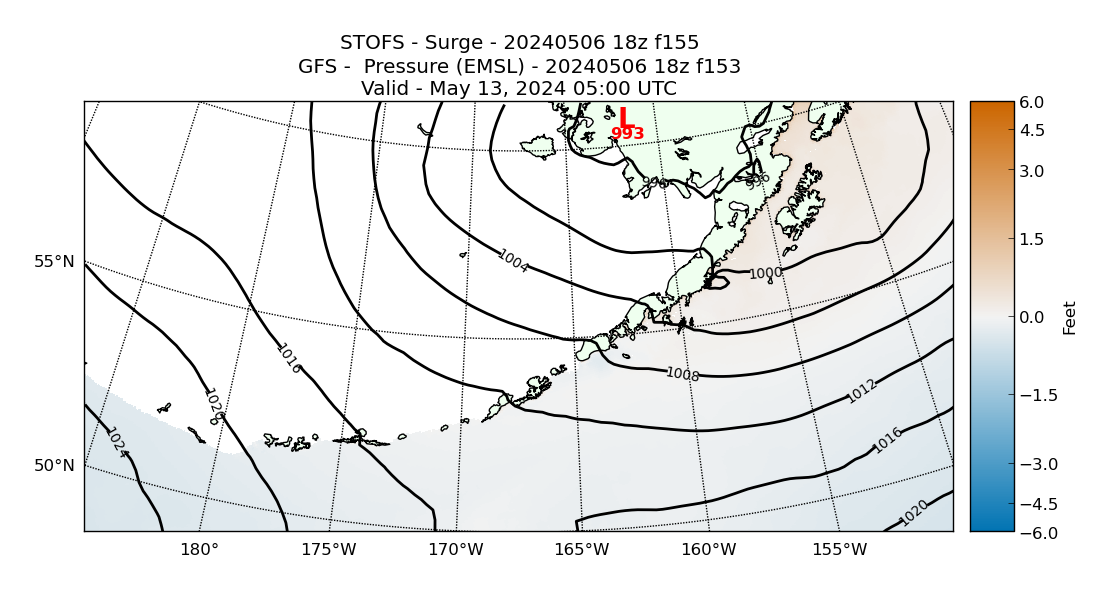 STOFS 155 Hour Storm Surge image (ft)