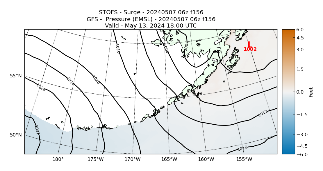 STOFS 156 Hour Storm Surge image (ft)