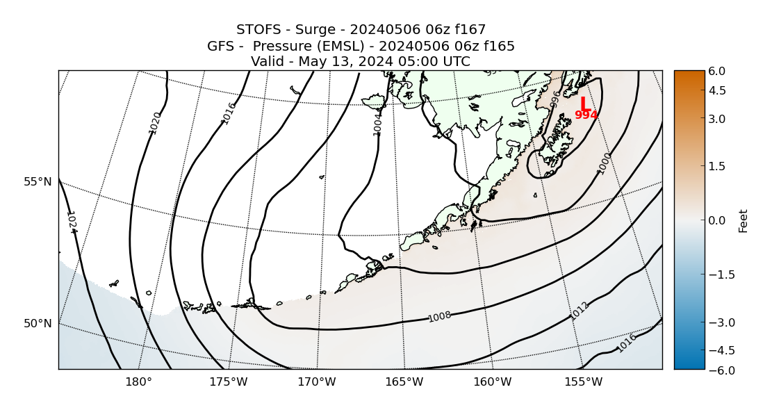 STOFS 167 Hour Storm Surge image (ft)