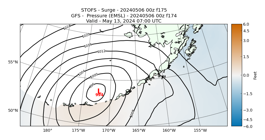 STOFS 175 Hour Storm Surge image (ft)