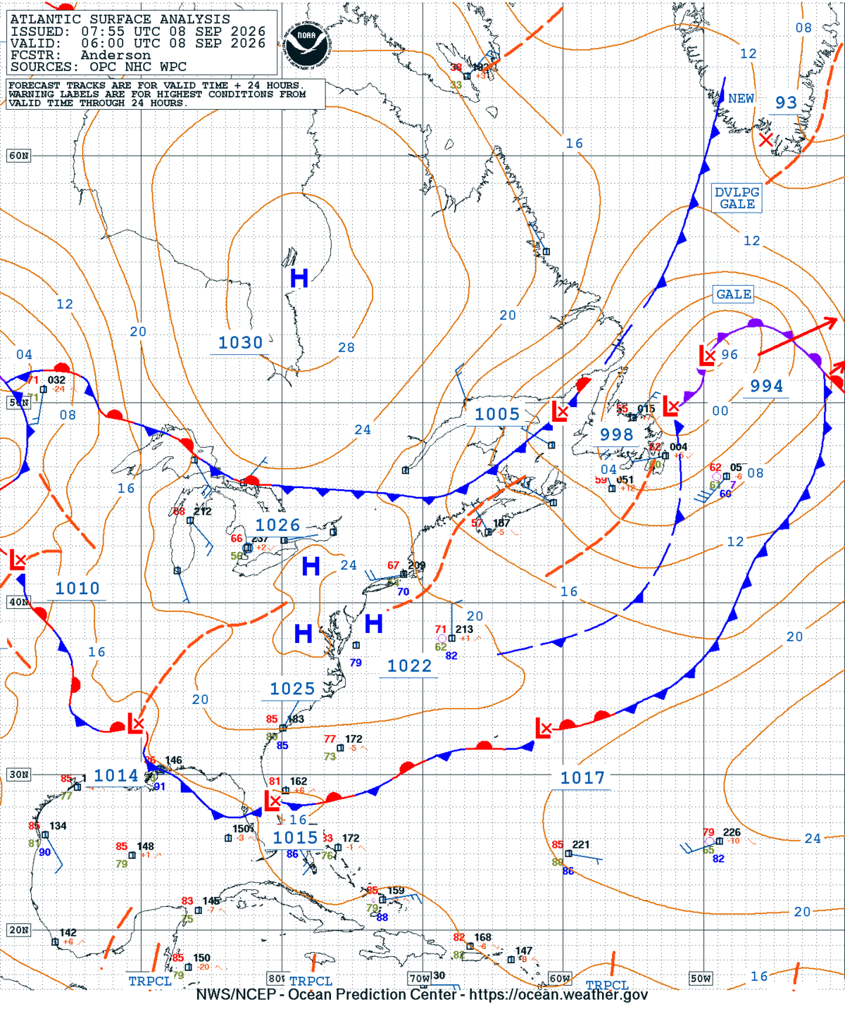 West Atlantic Surface Analysis