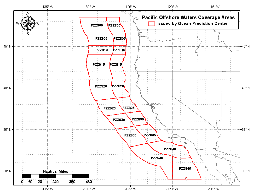 Pacific Offshore with defined forecast areas