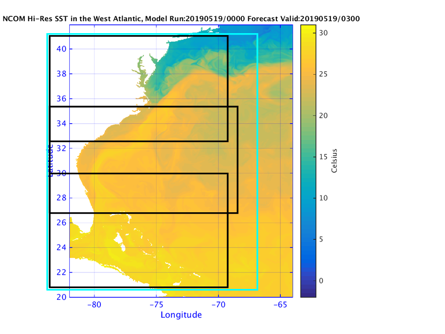 Map of NCOM SST U.S East Coast sub regions