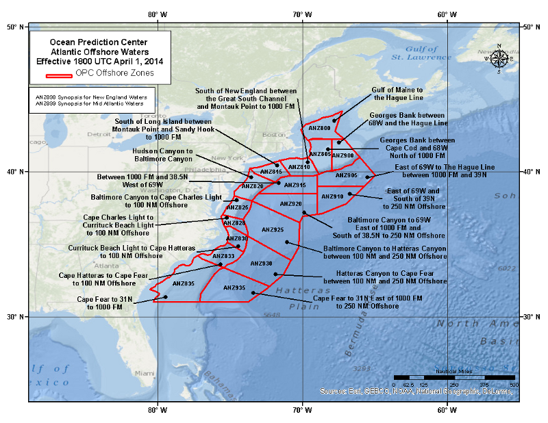 Atlantic ANZ935: Cape Fear to 31N east of 1000 FM to 250 NM offshore zone map