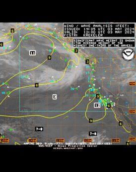 Latest E Pacific offshore & adjacent waters wind wave analysis (feet)