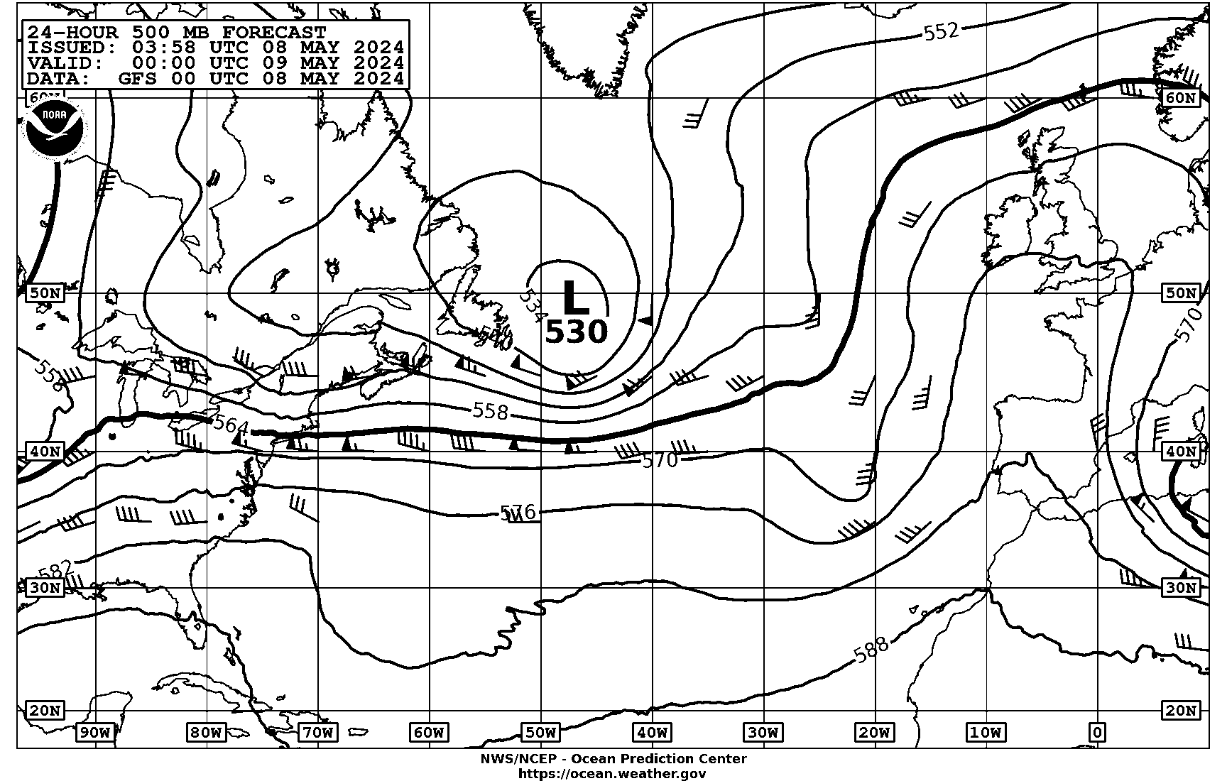 Image of 24-Hour 500-mb Forecasts