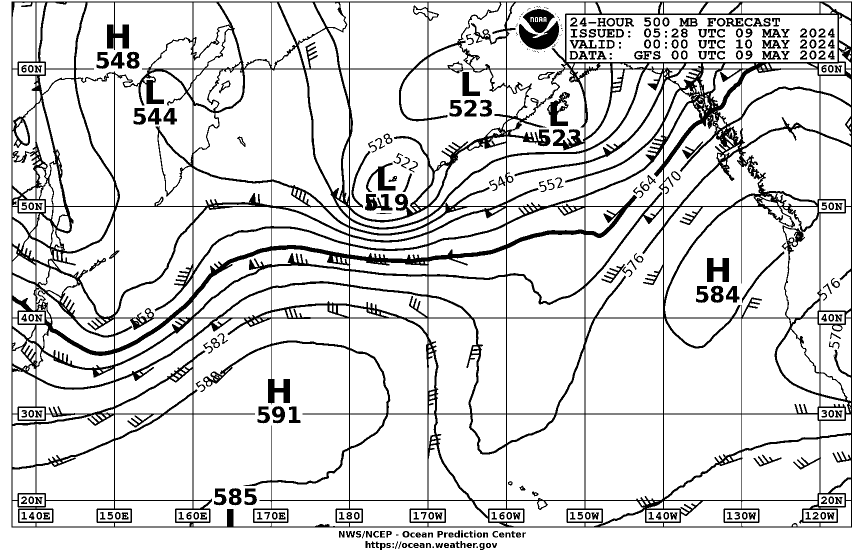 24 hour Pacific 500 mb offshore & adjacent waters