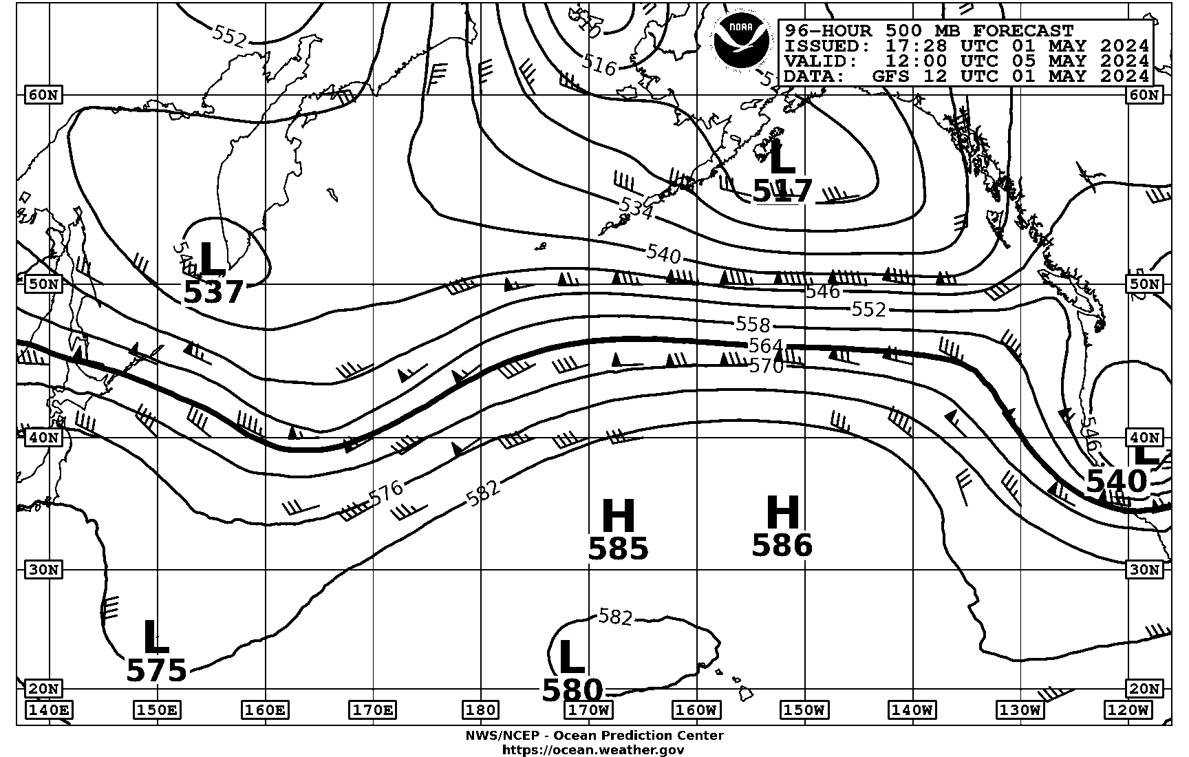 96 hour Pacific 500 mb
