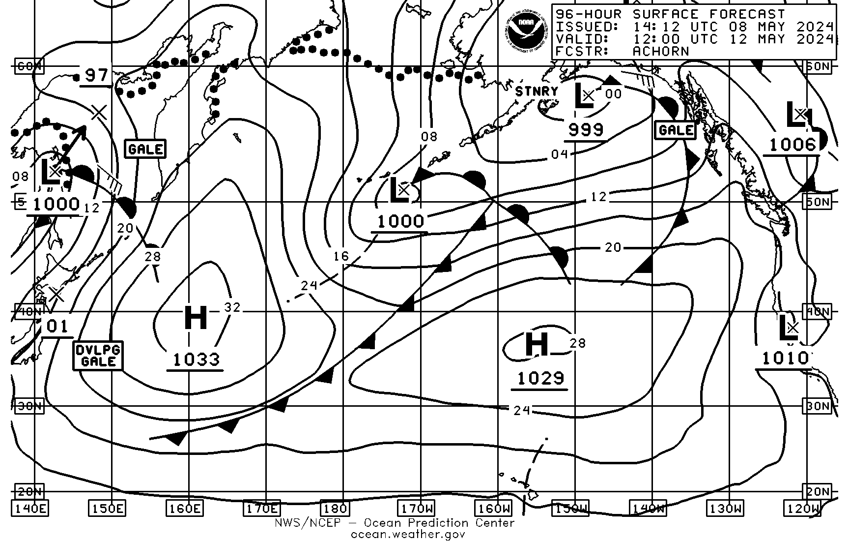 96 hour Pacific surface