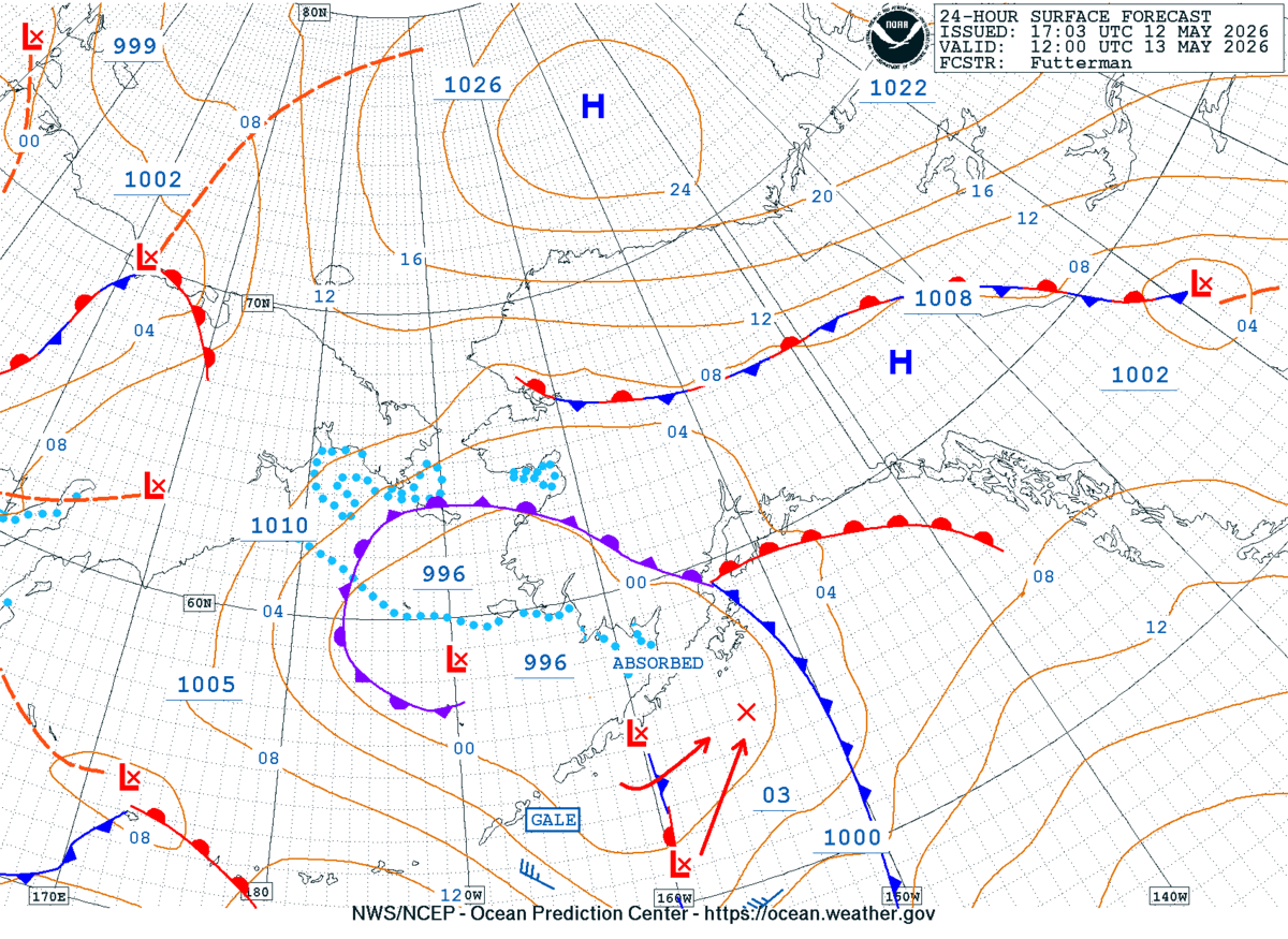 Alaska/Arctic 24 Hour Surface Forecast