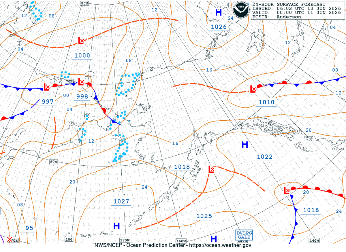 Alaska/Arctic 24 Hour Surface Forecast