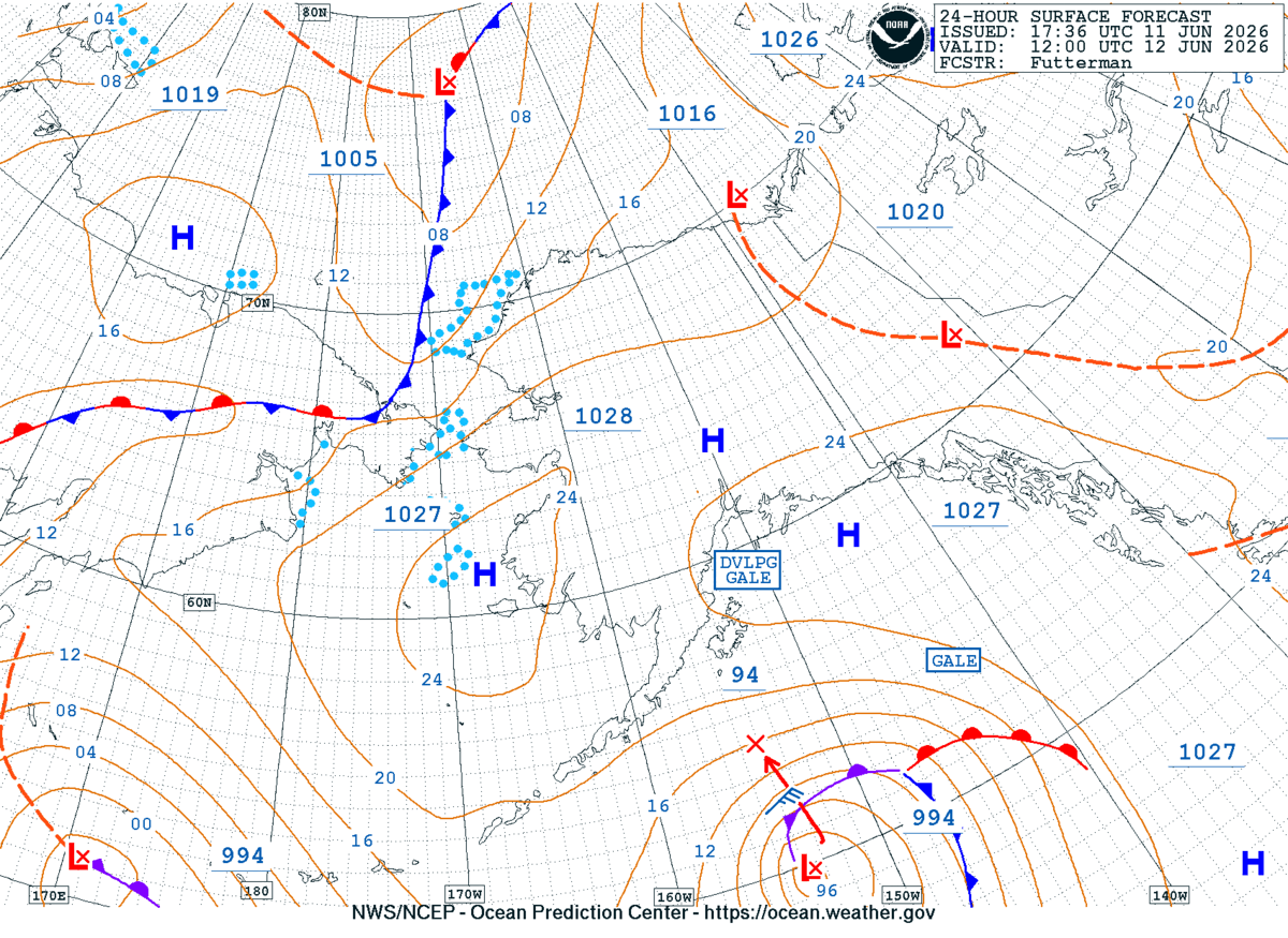 Alaska/Arctic 24 Hour Surface Forecast