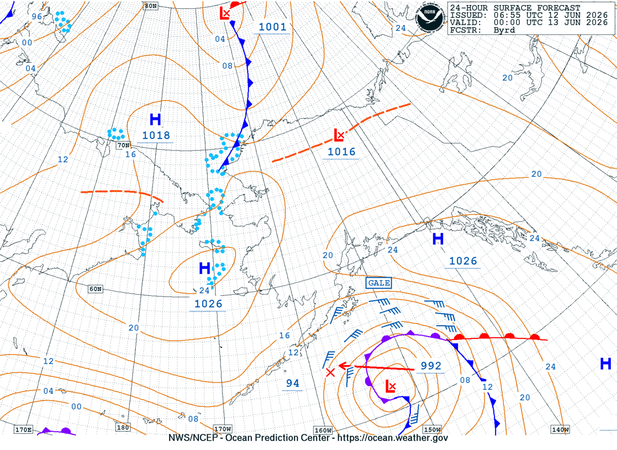 Alaska/Arctic 24 Hour Surface Forecast