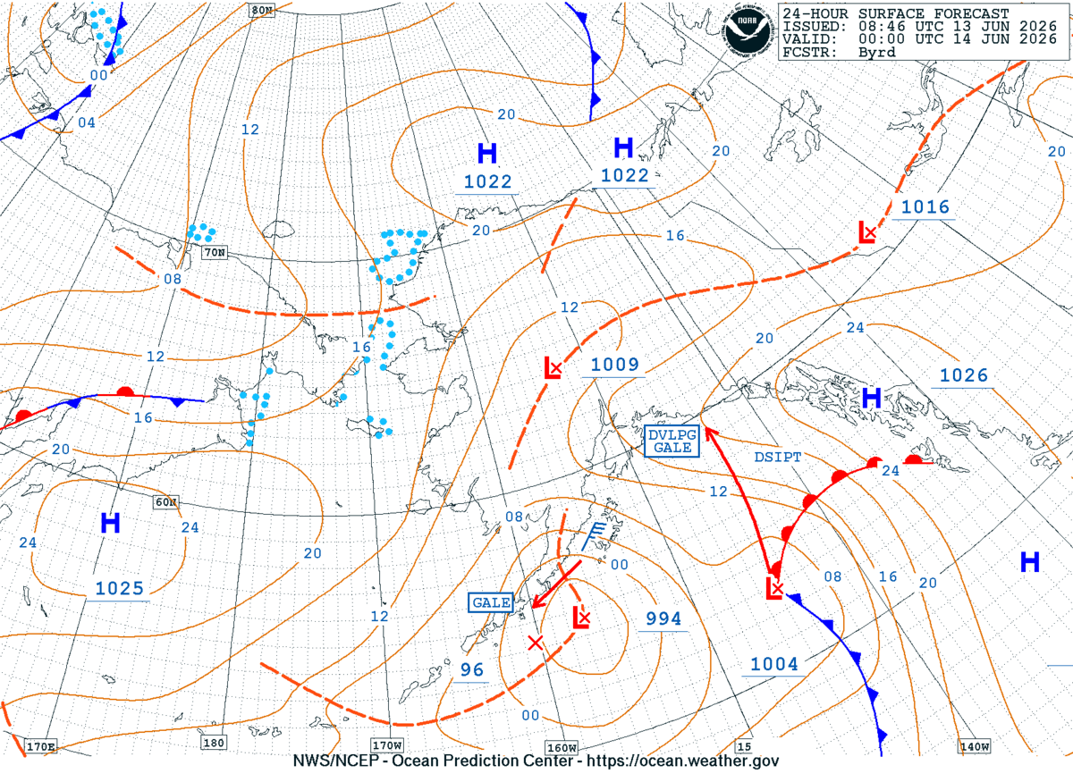 Alaska/Arctic 24 Hour Surface Forecast
