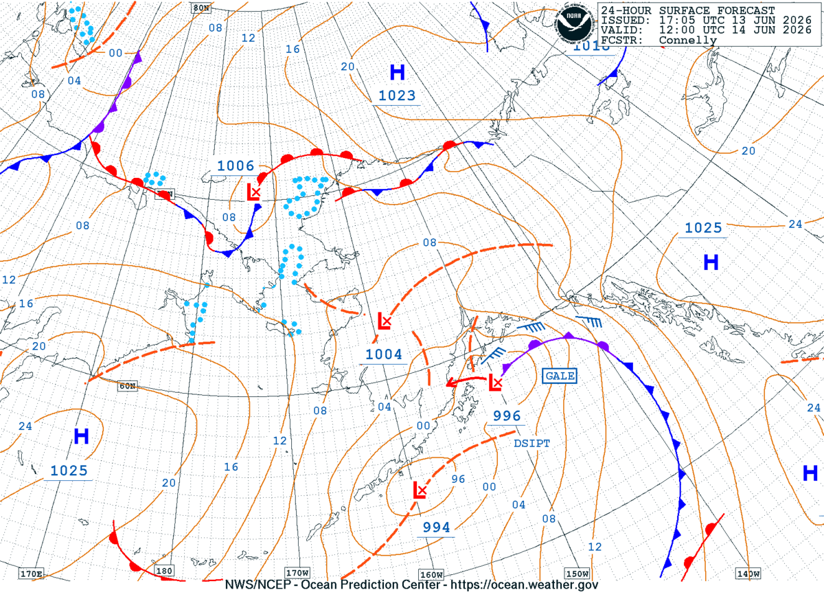 Alaska/Arctic 24 Hour Surface Forecast