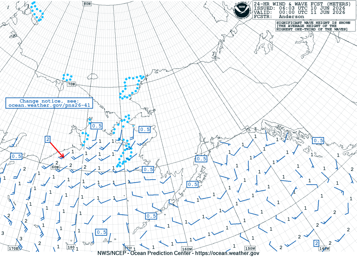 Alaska/Arctic 24 Hour Wind & Wave Forecast