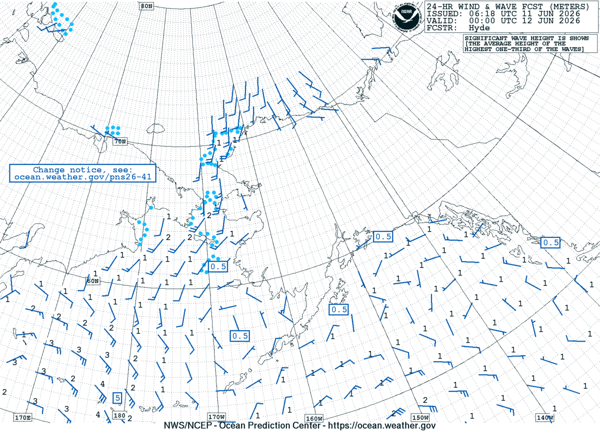 Alaska/Arctic 24 Hour Wind & Wave Forecast