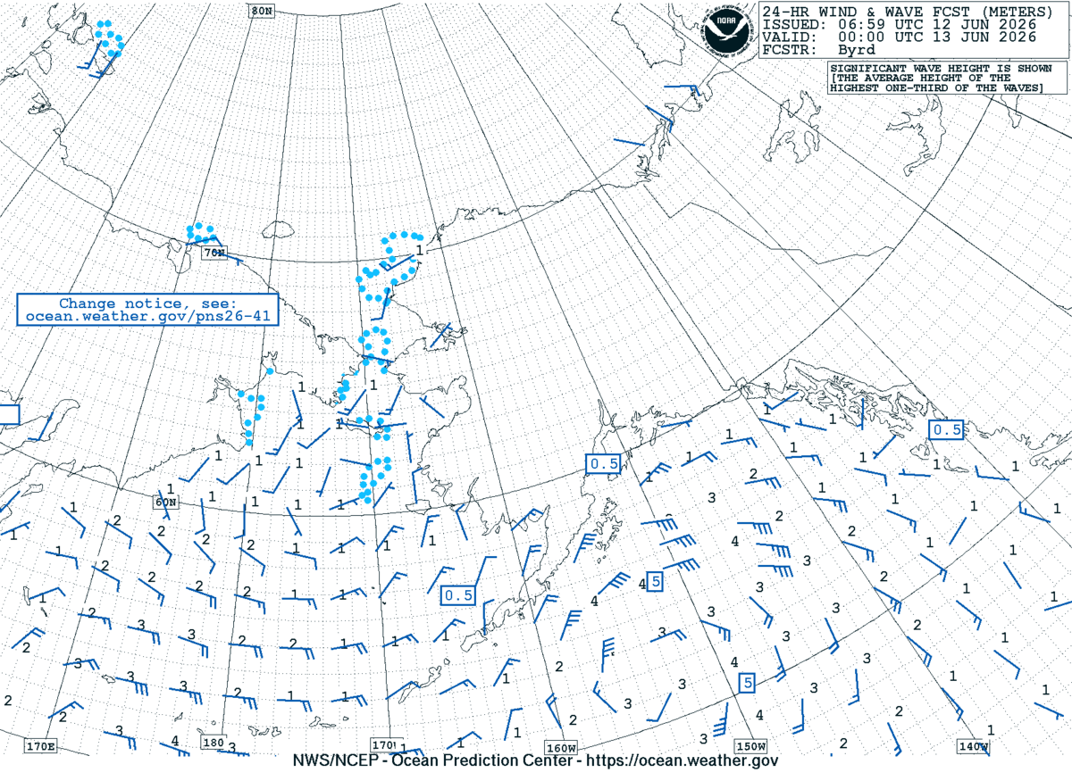 Alaska/Arctic 24 Hour Wind & Wave Forecast