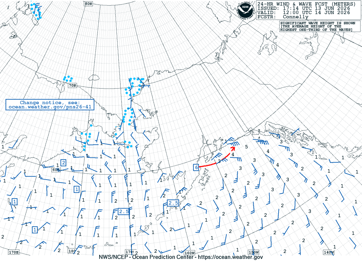 Alaska/Arctic 24 Hour Wind & Wave Forecast