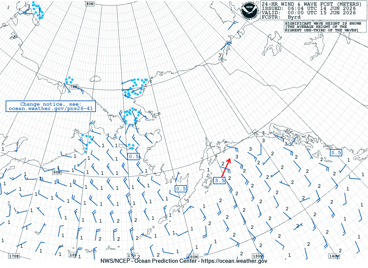 Alaska/Arctic 24 Hour Wind & Wave Forecast